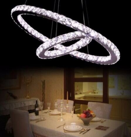 Candelabru LED 128W Crystals Slim Alb, 2 surse de iluminare, Telecomanda