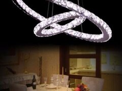 Candelabru LED 128W Crystals Slim Alb, 2 surse de iluminare, Telecomanda